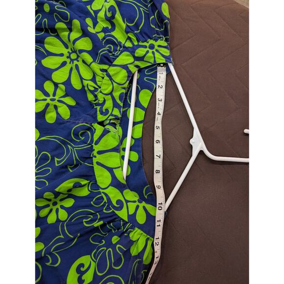 VINTAGE VIBRANT blue & green 1960s/70s handmade mumu house dress size approx L - Picture 4 of 7